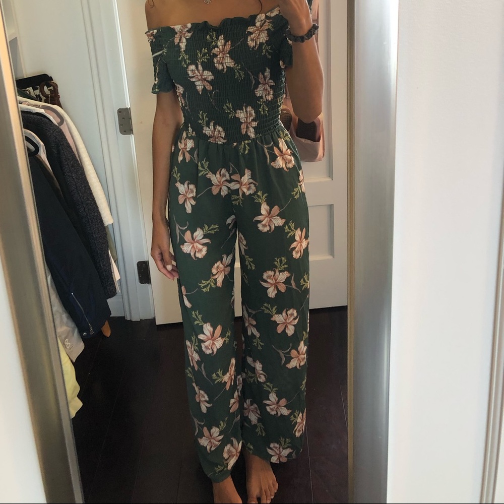 Off the shoulder raunched jumpsuit